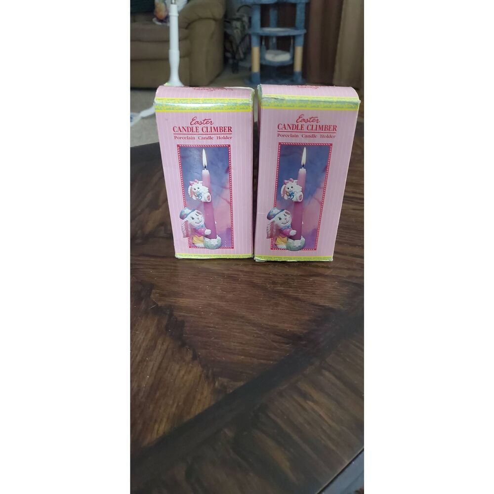 NIB SET OF 2 GIFTCO VINTAGE EASTER CANDLE CLIMBER PORCELAIN CANDLE HOLDERS